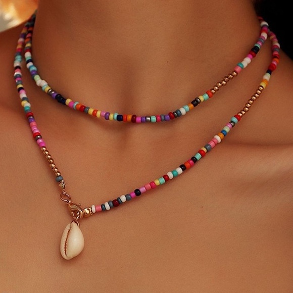 Jewelry - Rainbow Beaded Seashell Gold chain Necklace
